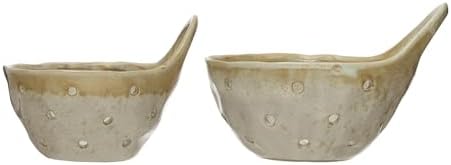 Unique Beige Stoneware Colander Set with Handles