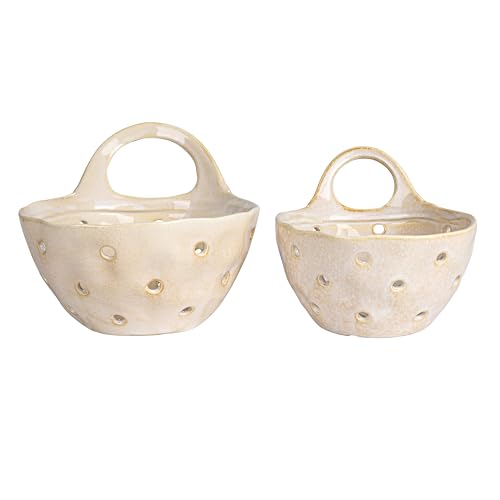 Stunning Cream Stoneware Colanders Set of 2 for Kitchen Use