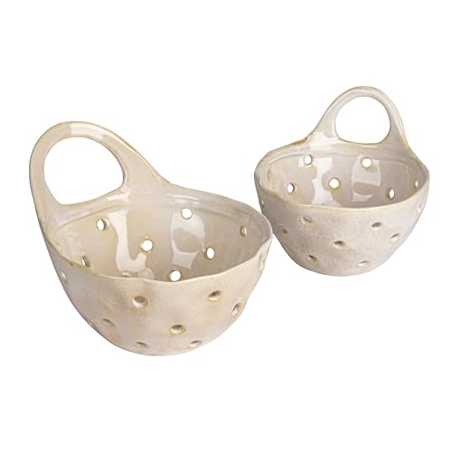 Stunning Cream Stoneware Colanders Set of 2 for Kitchen Use
