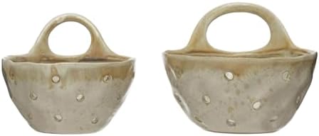 Unique Beige Stoneware Colander Set with Handles