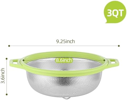 3QT Stainless Steel Colander Quick-Draining Dishwasher-Ready