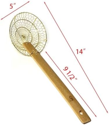 5 Round Brass Spider Strainer with Bamboo Handle