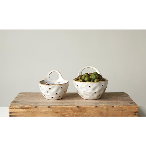 Stunning Cream Stoneware Colanders Set of 2 for Kitchen Use
