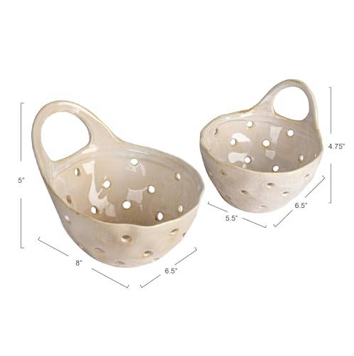 Stunning Cream Stoneware Colanders Set of 2 for Kitchen Use