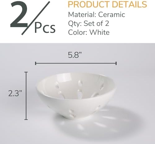 Ceramic Round Berry Basket Set of 2 with Drain Hole 58 White