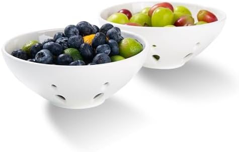 Ceramic Round Berry Basket Set of 2 with Drain Hole 58 White
