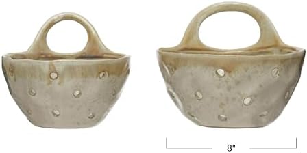 Unique Beige Stoneware Colander Set with Handles