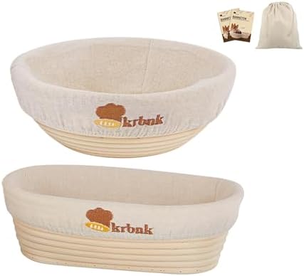 Krbnk Banneton Proofing Basket with Linen Liner 9 Round and 10 Oval