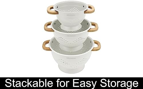 Molomax 3-Piece Metal Colander Set with Wood Handles