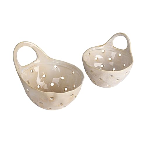 Stunning Cream Stoneware Colanders Set of 2 for Kitchen Use