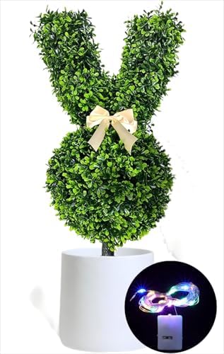 Faux Rabbit Plant Boxwood Shrub with Bow Tie