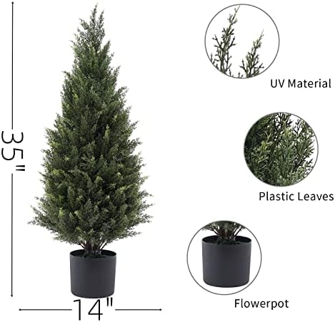 2 x 35 Artificial Cedar Outdoor Potted Shrubs Set