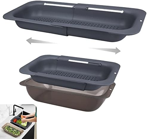 Adjustable Multi-Purpose Colander Basket Set Over Sink for Efficient Food Processing