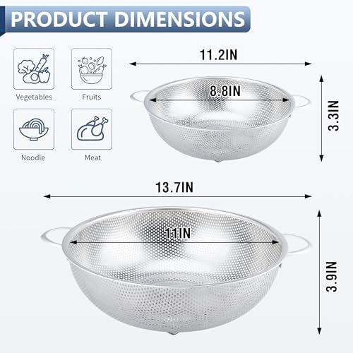 Gulex 3-Quart Stainless Steel Colander for Kitchen