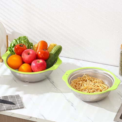 AHIABOAT 2PCS Stainless Steel Colander Set - Microporous Dishwasher Safe Effortless Straining