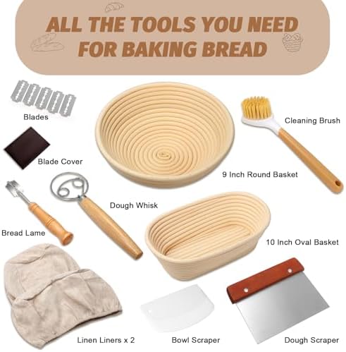 Sourdough Proofing Basket Set - 9 Round 10 Oval Banneton Tools