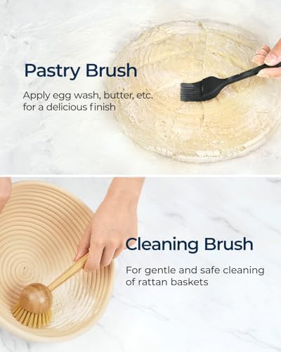 Lorzon Banneton Proofing Basket Set - 2pc 10-Inch Round Oval Cane Breads