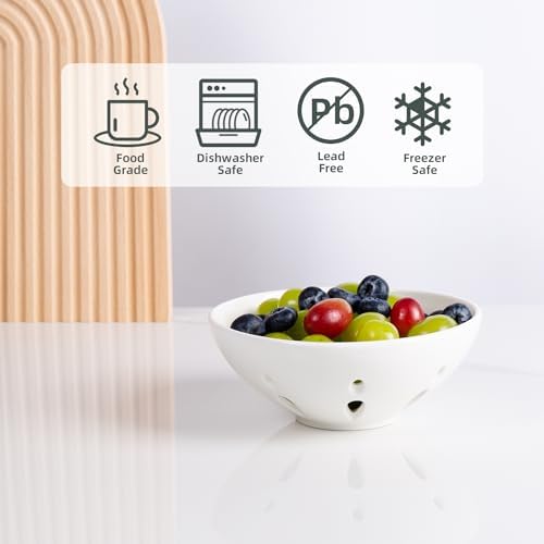 Ceramic Round Berry Basket Set of 2 with Drain Hole 58 White