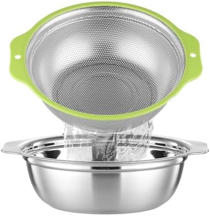 AHIABOAT 2PCS Stainless Steel Colander Set - Microporous Dishwasher Safe Effortless Straining
