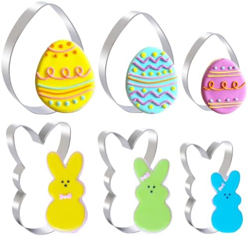 Easter Cookie Cutter Set 6 Piece - Bunny and Egg Patterns Stainless Steel