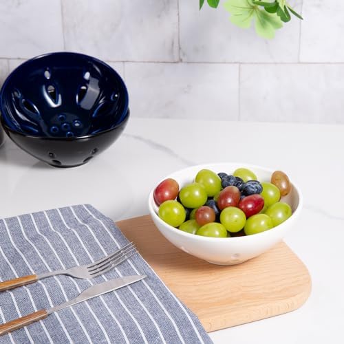 Ceramic Round Berry Basket Set of 2 with Drain Hole 58 White