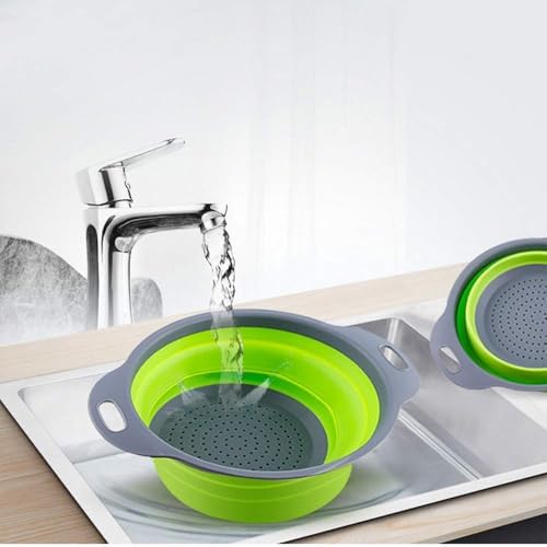 Cool Cook 2 Pcs Silicone Colander Fruit Vegetable Washing Basket with Handle