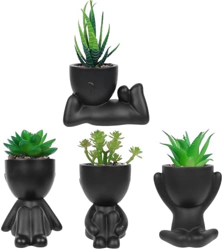 Tearom 4-Pack Fake Succulents with Human Pots Perfect for Office Home