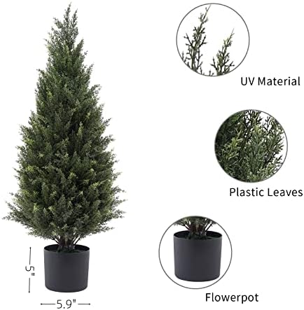 2 x 35 Artificial Cedar Outdoor Potted Shrubs Set