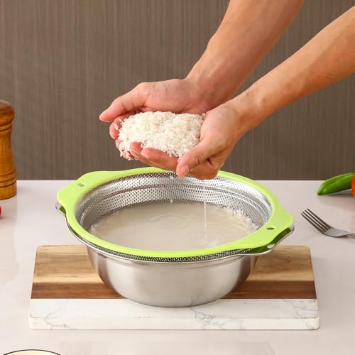 AHIABOAT 2PCS Stainless Steel Colander Set - Microporous Dishwasher Safe Effortless Straining