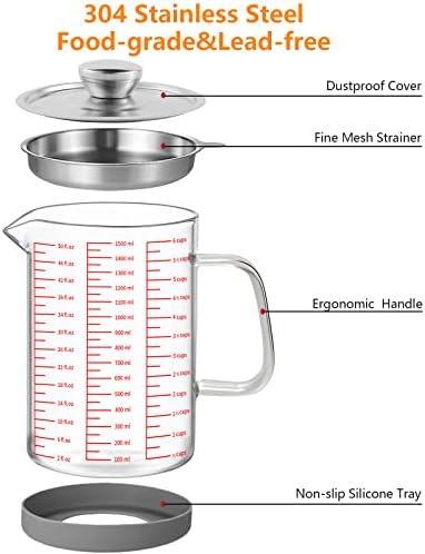 Luvan 15L Glass Bacon Grease Container with Strainer