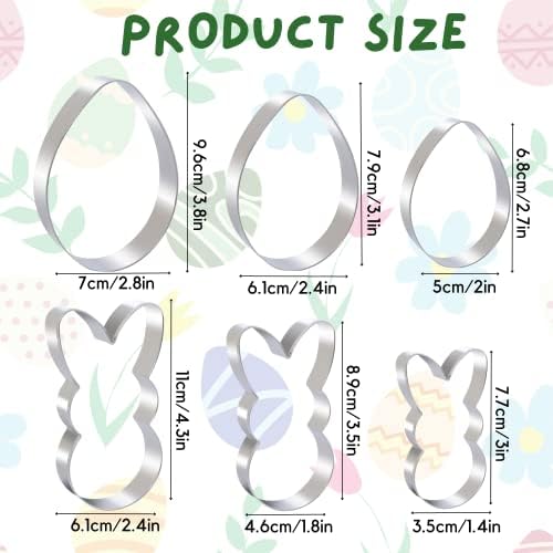 Easter Cookie Cutter Set 6 Piece - Bunny and Egg Patterns Stainless Steel