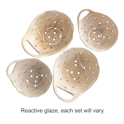 Stunning Cream Stoneware Colanders Set of 2 for Kitchen Use