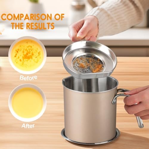 Stainless Steel Bacon Grease Strainer with Fine Mesh 2L