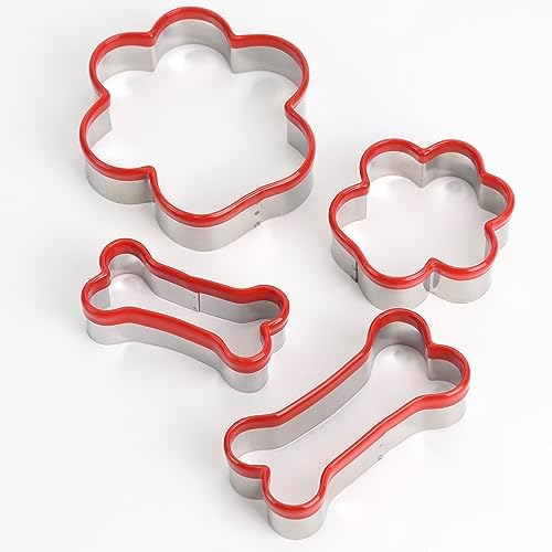 4-Pack Dog Bone and Paw Cookie Cutters Set