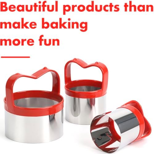 3-Piece Round Cookie Cutters Set for Baking with Handle