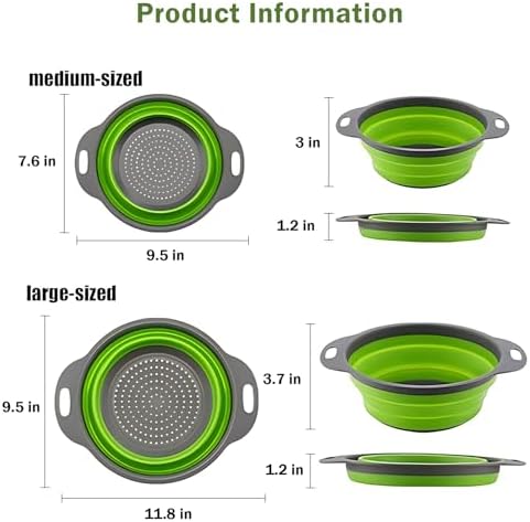 Enhance Your Cooking Effortlessly with WHZHAOI Collapsible Colander Set of 2 Green