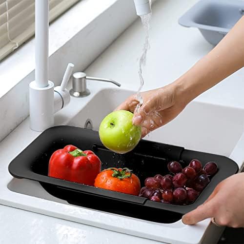 Collapsible Plastic Kitchen Colander Black