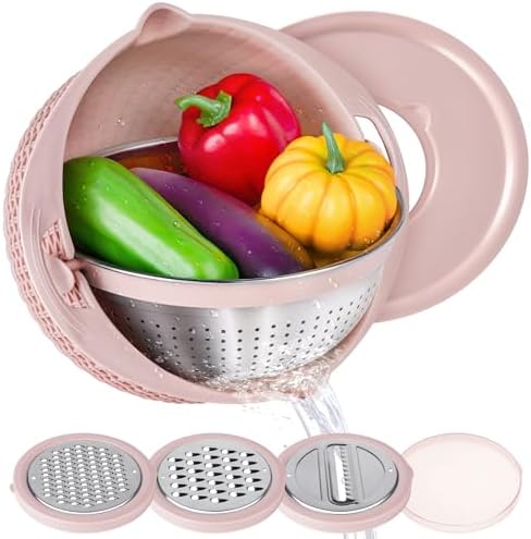 4-in-1 Colander Set with Mixing Bowl Pink