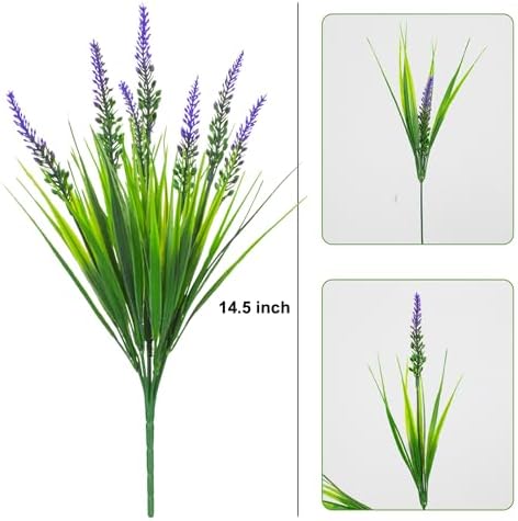 LANKAMO 10 Bundles Fake Monkey Grass Outdoor Faux Shrubs UV Resistant Purple