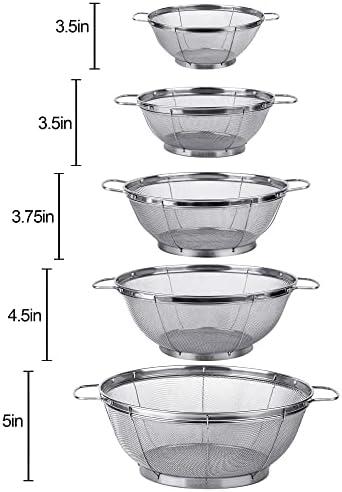 Sturdy Space-Saving 5-Pack Stainless Steel Colander Set