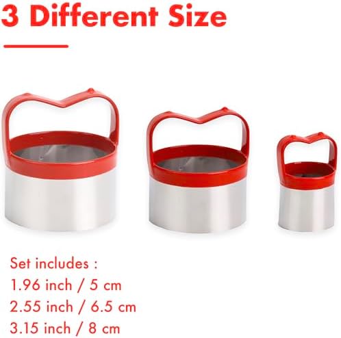 3-Piece Round Cookie Cutters Set for Baking with Handle