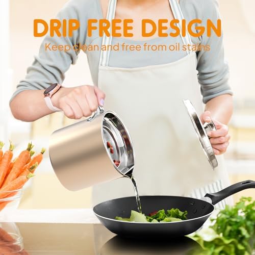 Stainless Steel Bacon Grease Strainer with Fine Mesh 2L
