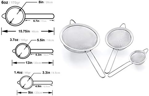 Premium 304 Stainless Steel Strainer Set - 33 55 8 Fine Mesh