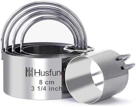 Husfunov 5-Piece Stainless Steel Round Cookie Cutters with Engraved Arched Handles