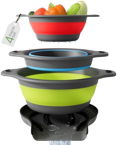 Collapsible Colanders Set - Self-Draining Kitchen Strainers 4PC
