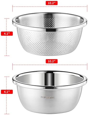 POPGRADE 304 Stainless Steel 4QT Colander Salad Bowl Set