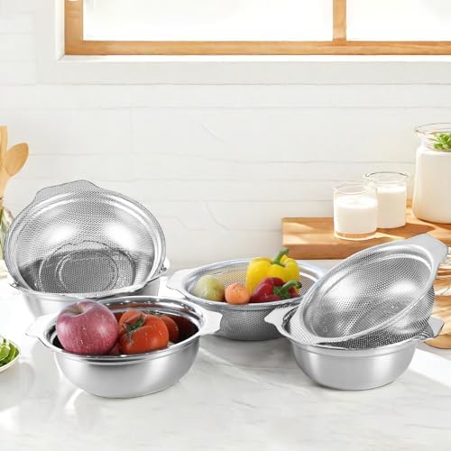 POPGRADE Stainless Steel Strainer Bowl Set with Handle
