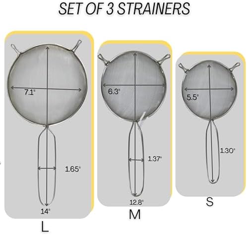 Stainless Steel Mesh Strainers Set of 3 Colander Skimmer
