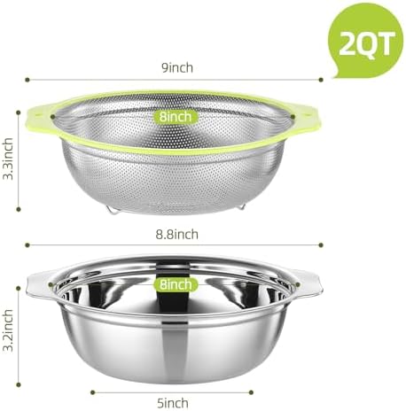 Double qt stainless steel colander set with handle for quick draining