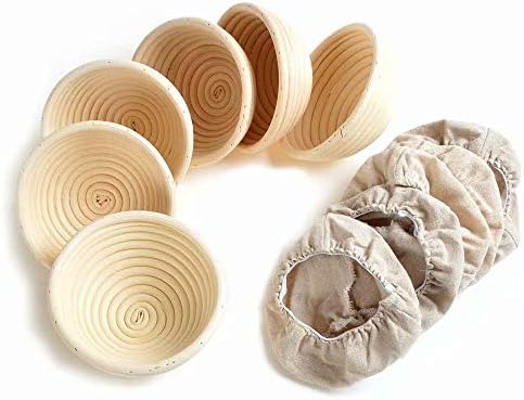 6-Piece 5 Round Banneton Proofing Basket Set with Linen Liner